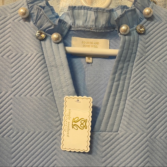 Simply Southern Blue Textured Dress with Pearl Accents - Picture 2 of 5